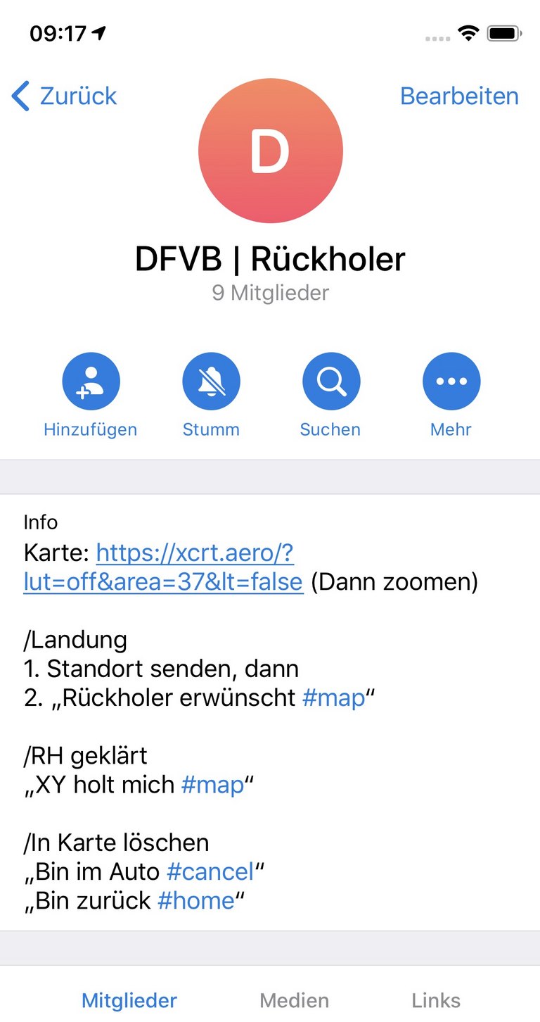 Kurzbeschreibung in der Telegram Gruppen-Info