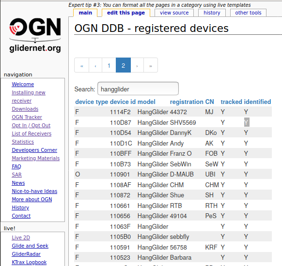 Open Glidernet Device Database